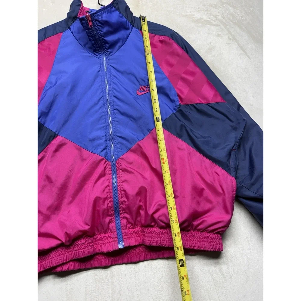 VTG 90s Nike Track Jacket Womens M Pink Navy Blue Colorblock Windbreaker Lined